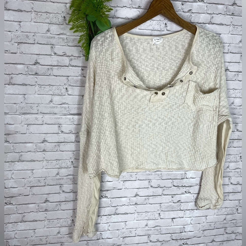 By Together Ivory Grommet Lace Up Cropped Thermal